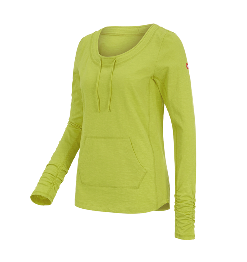 Maglie | Pullover | Bluse: e.s. longsleeve cotton slub, donna + verde maggio