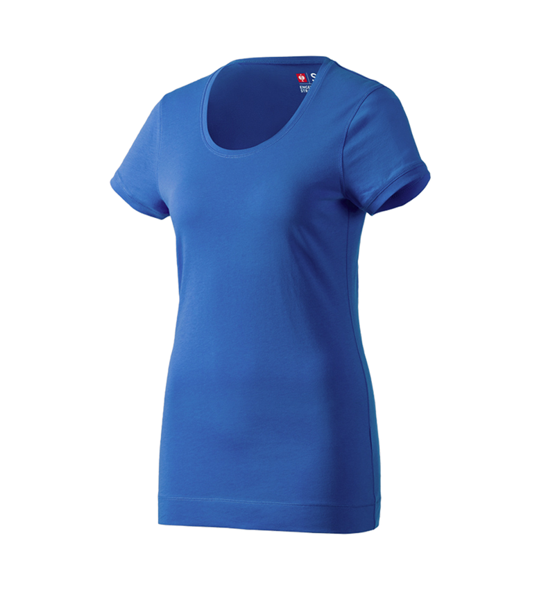 Maglie | Pullover | Bluse: e.s. Long-Shirt cotton, donna + blu genziana 1