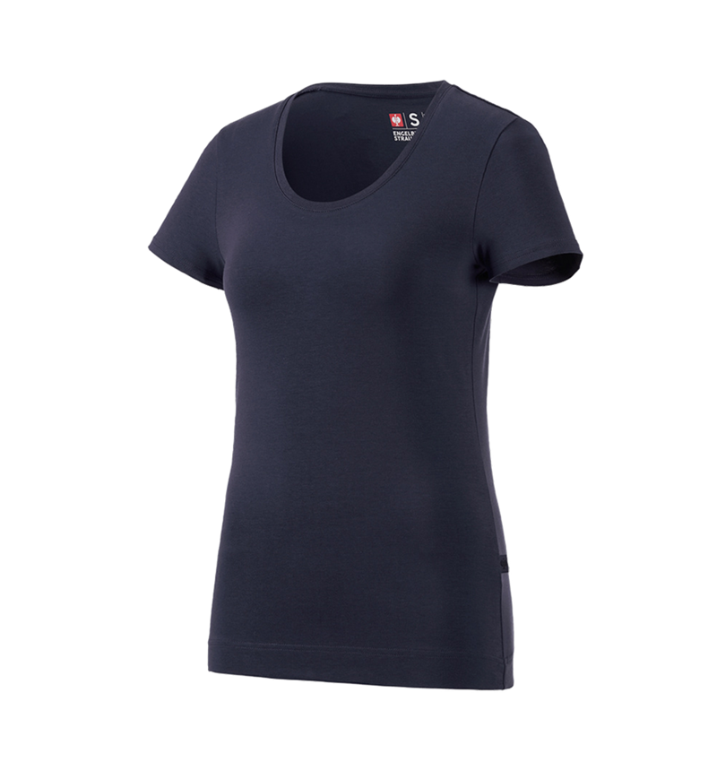 Maglie | Pullover | Bluse: e.s. t-shirt cotton stretch, donna + blu scuro 2