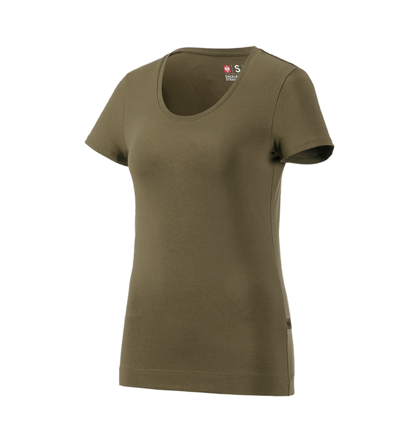 Maglie | Pullover | Bluse: e.s. t-shirt cotton stretch, donna + verde fango 3