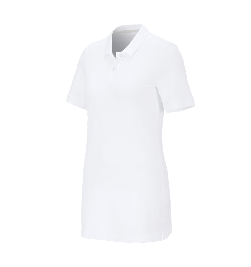 Maglie | Pullover | Bluse: e.s. polo in piqué cotton stretch, donna, long fit + bianco 2