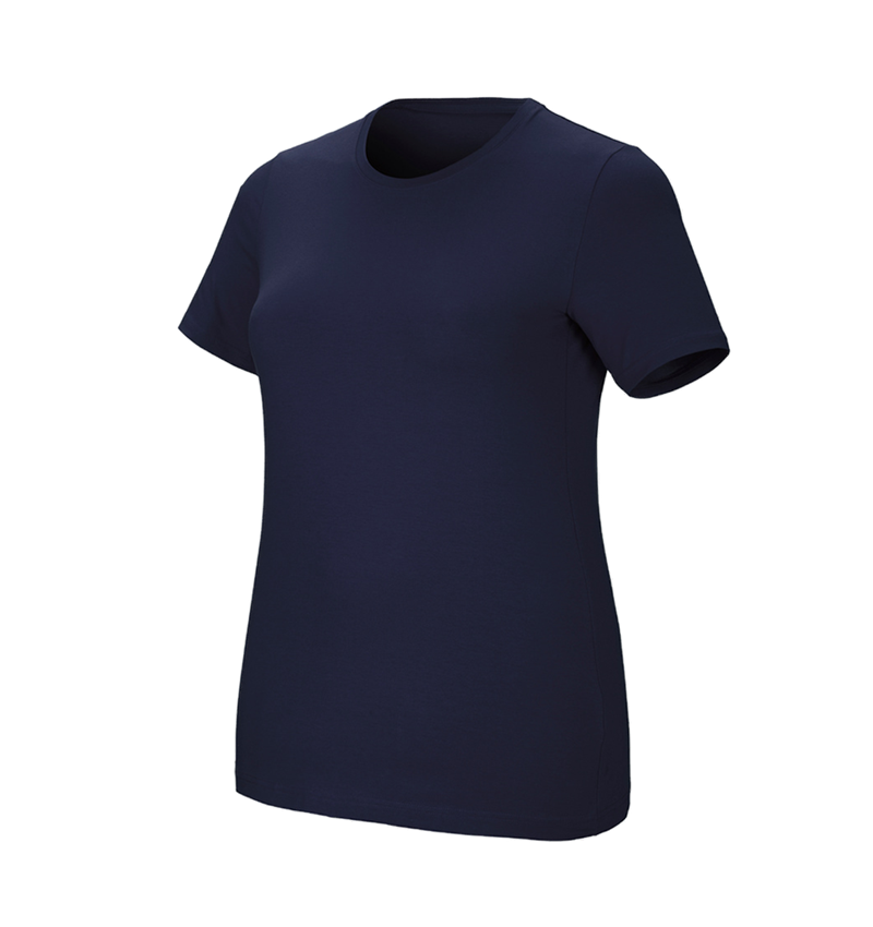 Maglie | Pullover | Bluse: e.s. t-shirt cotton stretch, donna, plus fit + blu scuro 2