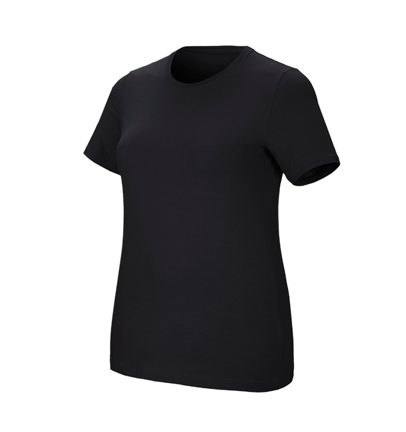 Maglie | Pullover | Bluse: e.s. t-shirt cotton stretch, donna, plus fit + nero 2