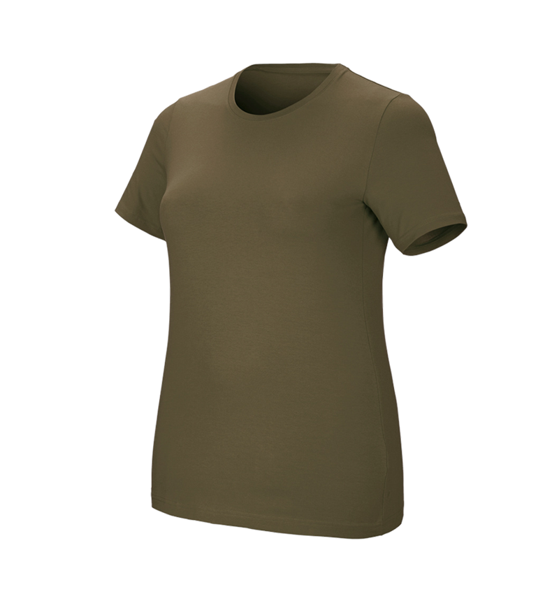 Maglie | Pullover | Bluse: e.s. t-shirt cotton stretch, donna, plus fit + verde fango 2