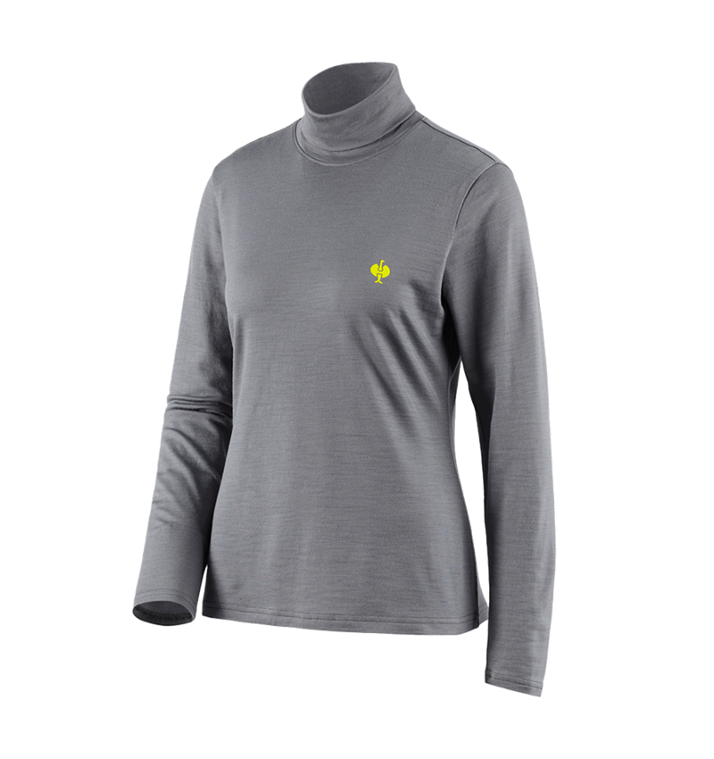 Maglie | Pullover | Camicie: Maglia a collo alto merino e.s.trail, donna + grigio basalto/giallo acido 2