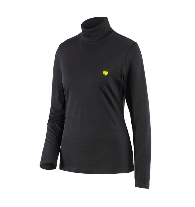 Maglie | Pullover | Bluse: Maglia a collo alto merino e.s.trail, donna + nero/giallo acido 2
