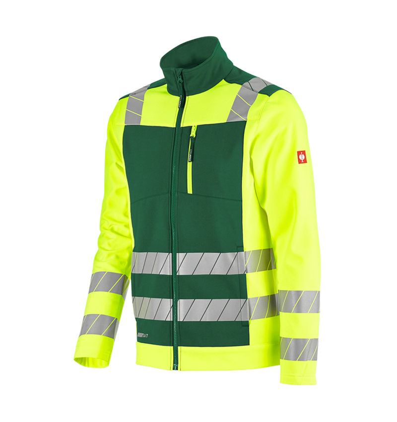 Bekleidung: Warnschutz Softshelljacke e.s.motion 24/7 + grün/warngelb 6