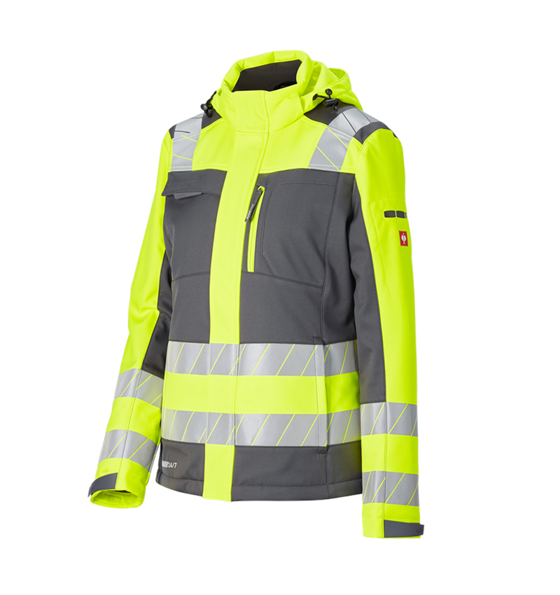 Giacche da lavoro: Giacca seg. inv. Softshell e.s.motion 24/7, donna + antracite /giallo fluo