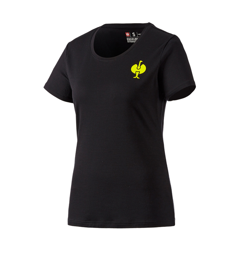 Abbigliamento: T-Shirt merino e.s.trail, donna + nero/giallo acido 2
