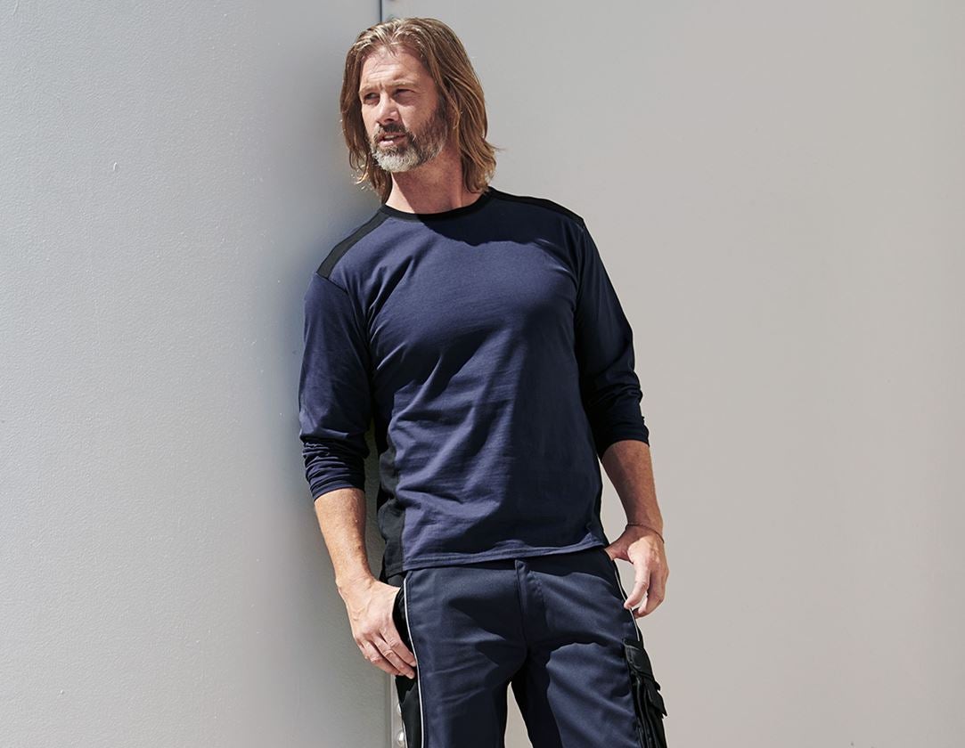 Maglie | Pullover | Camicie: Longsleeve cotton e.s.active + blu scuro/nero 1