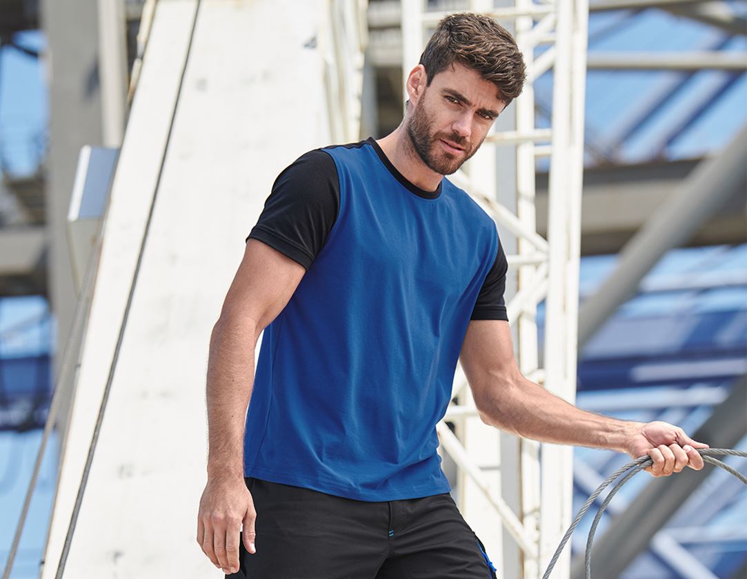 Maglie | Pullover | Camicie: e.s. t-shirt cotton stretch bicolor + blu genziana/grafite
