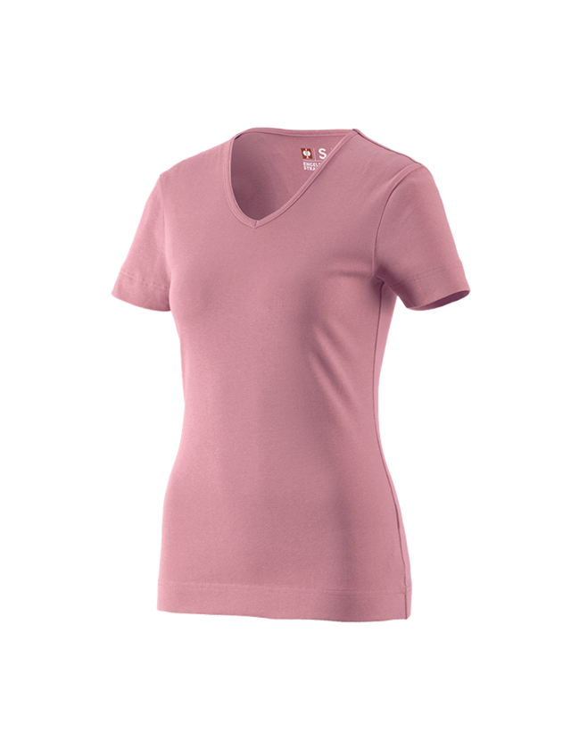 Temi: e.s. t-shirt cotton V-Neck, donna + rosa antico