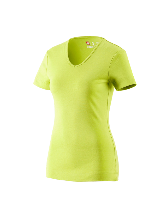 Maglie | Pullover | Bluse: e.s. t-shirt cotton V-Neck, donna + verde maggio