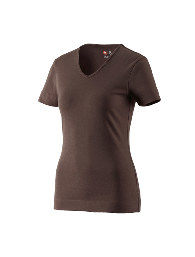 Temi: e.s. t-shirt cotton V-Neck, donna + castagna
