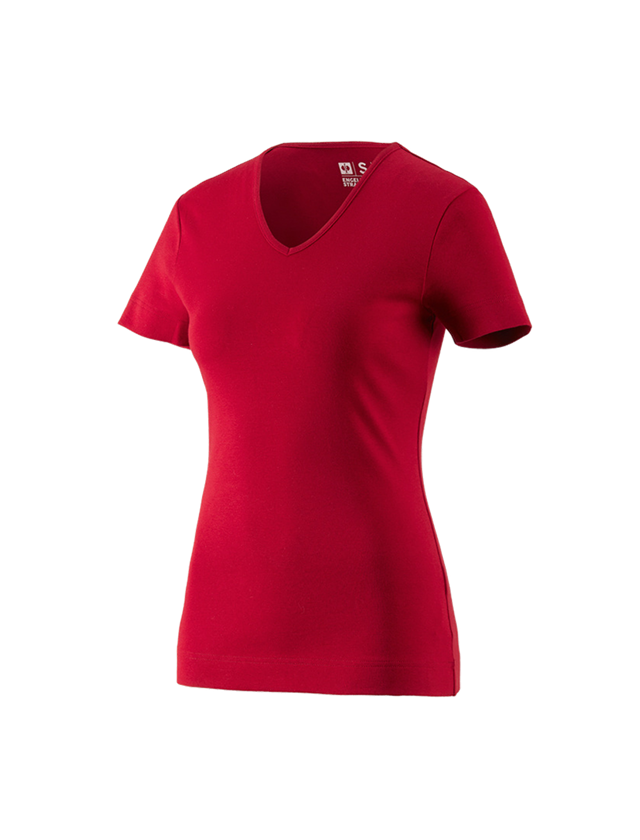 Temi: e.s. t-shirt cotton V-Neck, donna + rosso fuoco