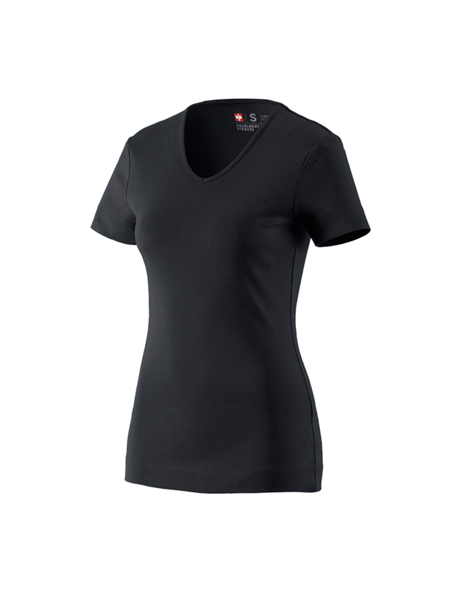Temi: e.s. t-shirt cotton V-Neck, donna + nero