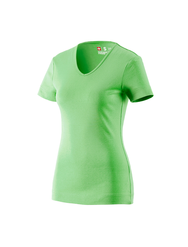 Maglie | Pullover | Bluse: e.s. t-shirt cotton V-Neck, donna + verde mela