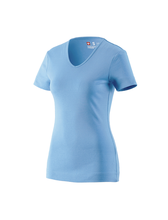 Maglie | Pullover | Bluse: e.s. t-shirt cotton V-Neck, donna + blu azzurro 