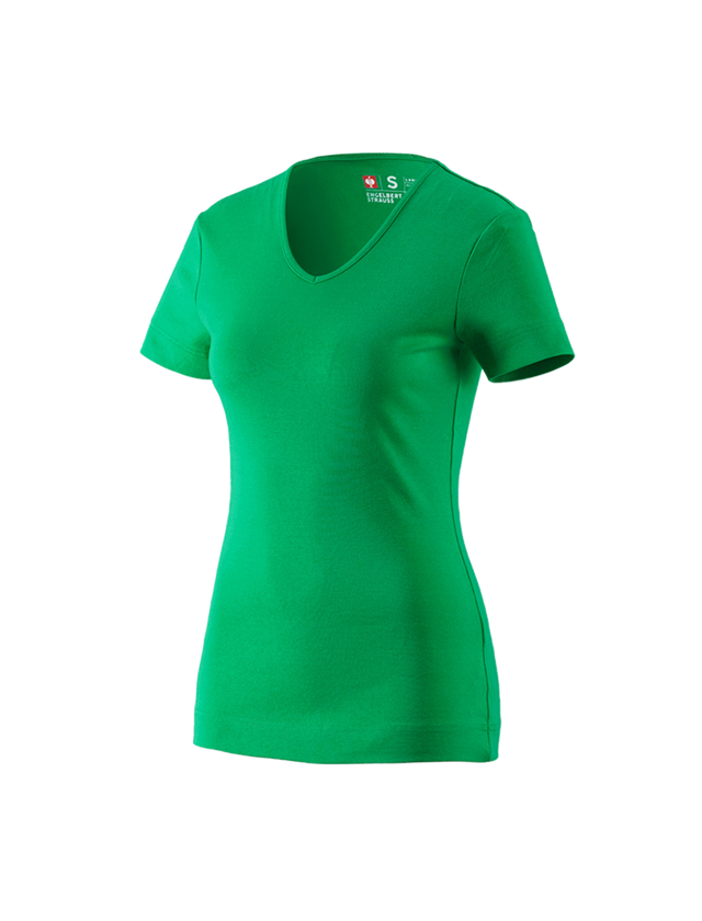 Temi: e.s. t-shirt cotton V-Neck, donna + verde erba