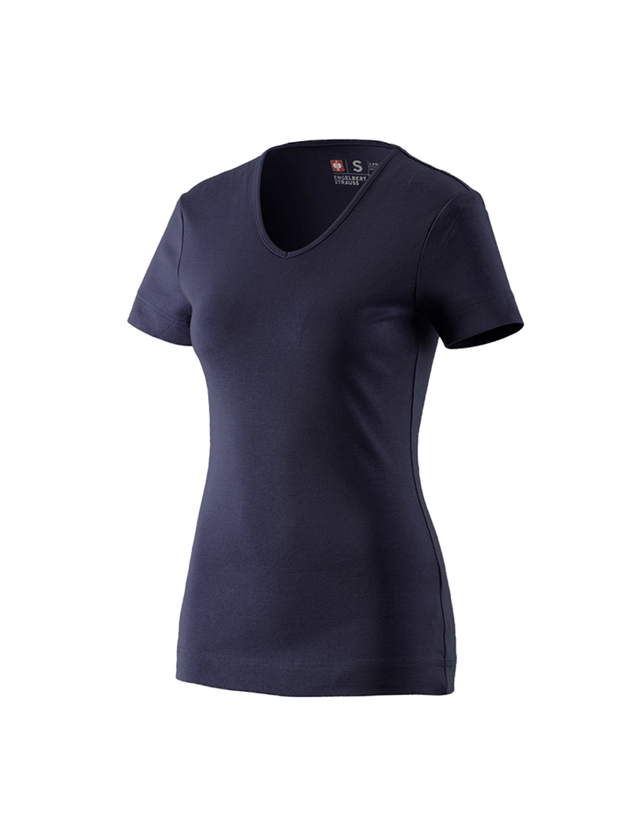 Temi: e.s. t-shirt cotton V-Neck, donna + blu scuro