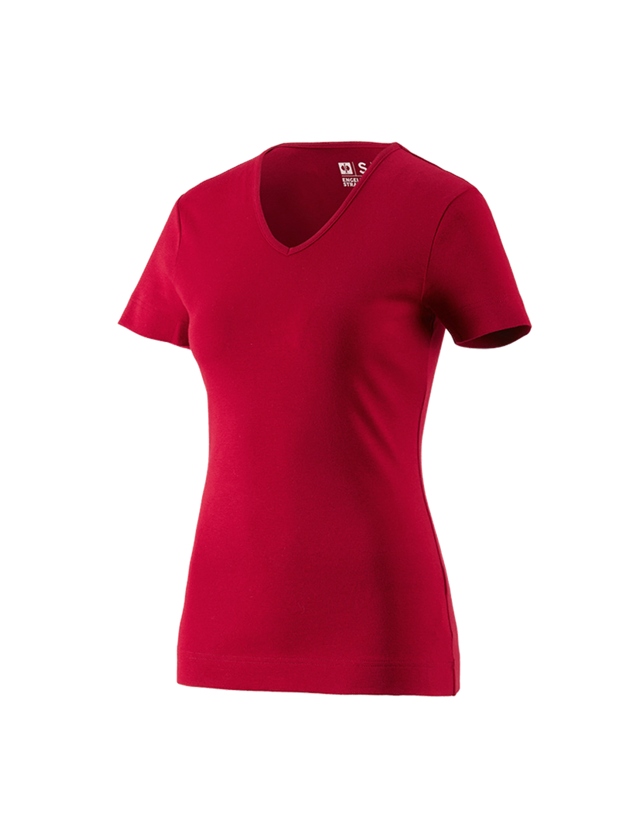 Temi: e.s. t-shirt cotton V-Neck, donna + rosso