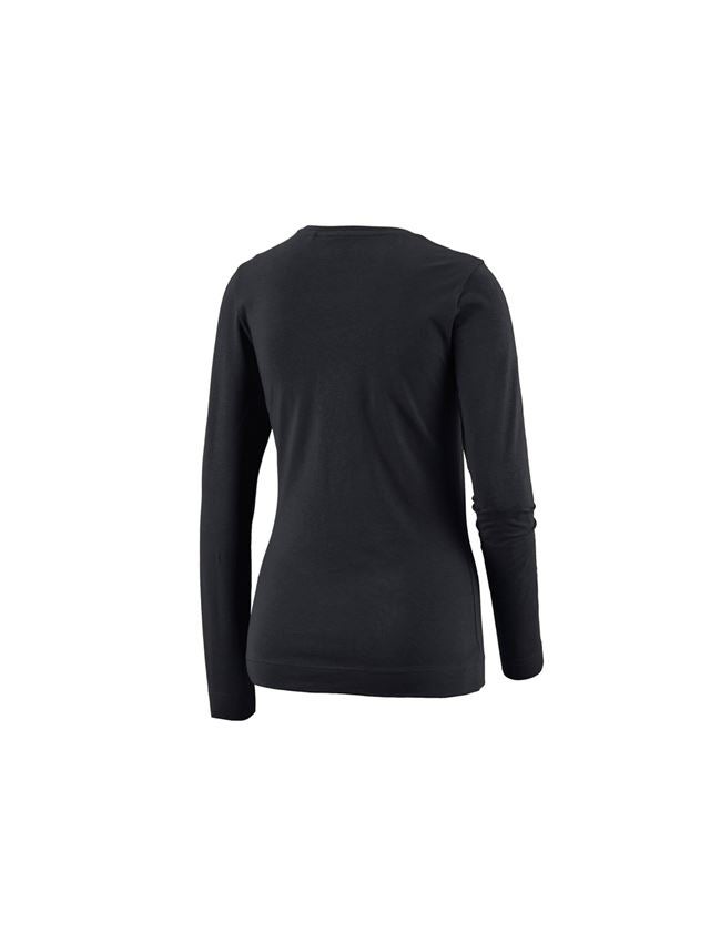 Maglie | Pullover | Bluse: e.s. longsleeve cotton stretch, donna + nero 1