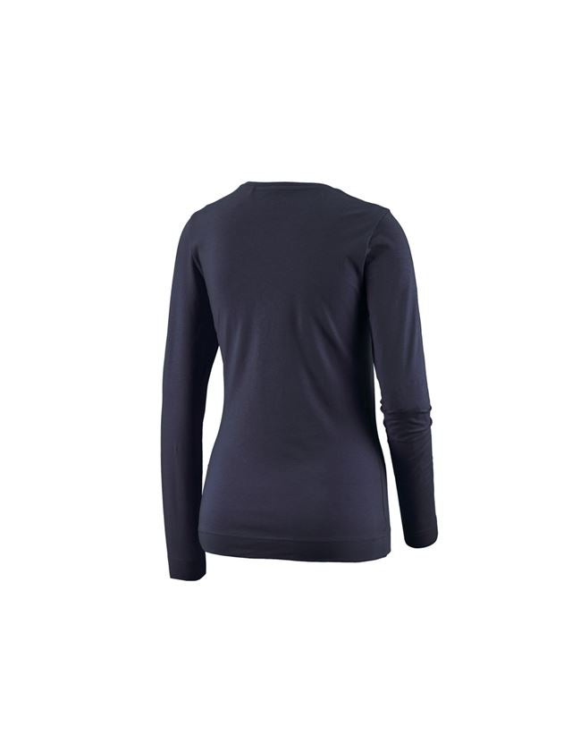 Maglie | Pullover | Bluse: e.s. longsleeve cotton stretch, donna + blu scuro 1
