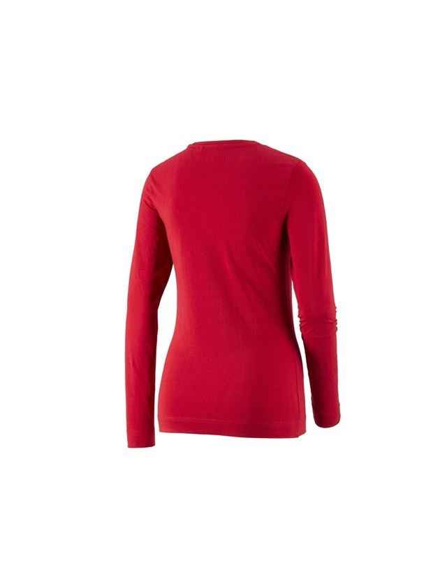 Maglie | Pullover | Bluse: e.s. longsleeve cotton stretch, donna + rosso fuoco 1