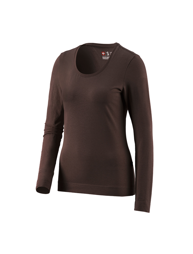 Maglie | Pullover | Bluse: e.s. longsleeve cotton stretch, donna + castagna
