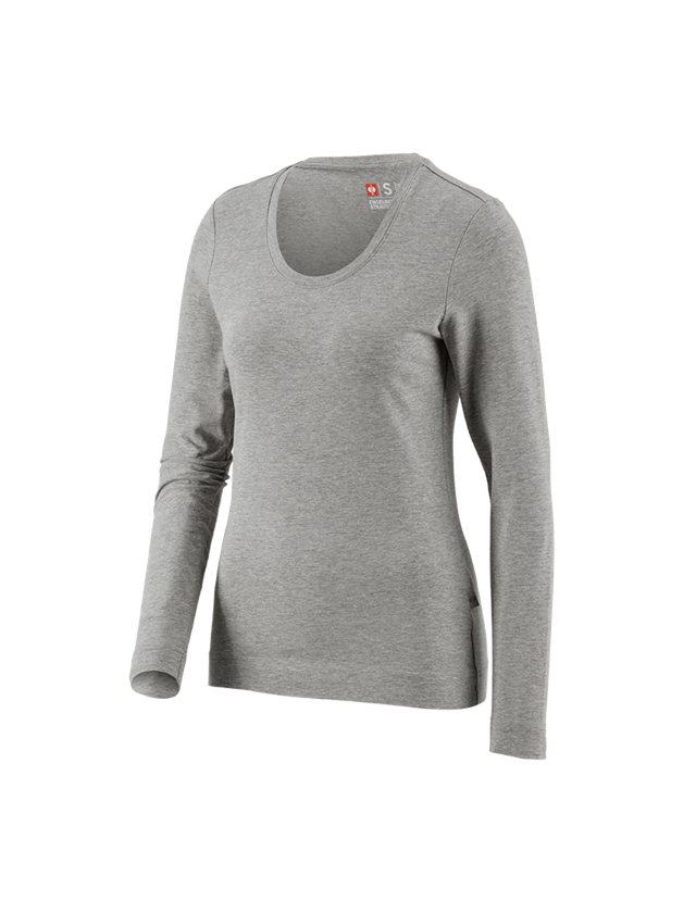 Maglie | Pullover | Bluse: e.s. longsleeve cotton stretch, donna + grigio sfumato