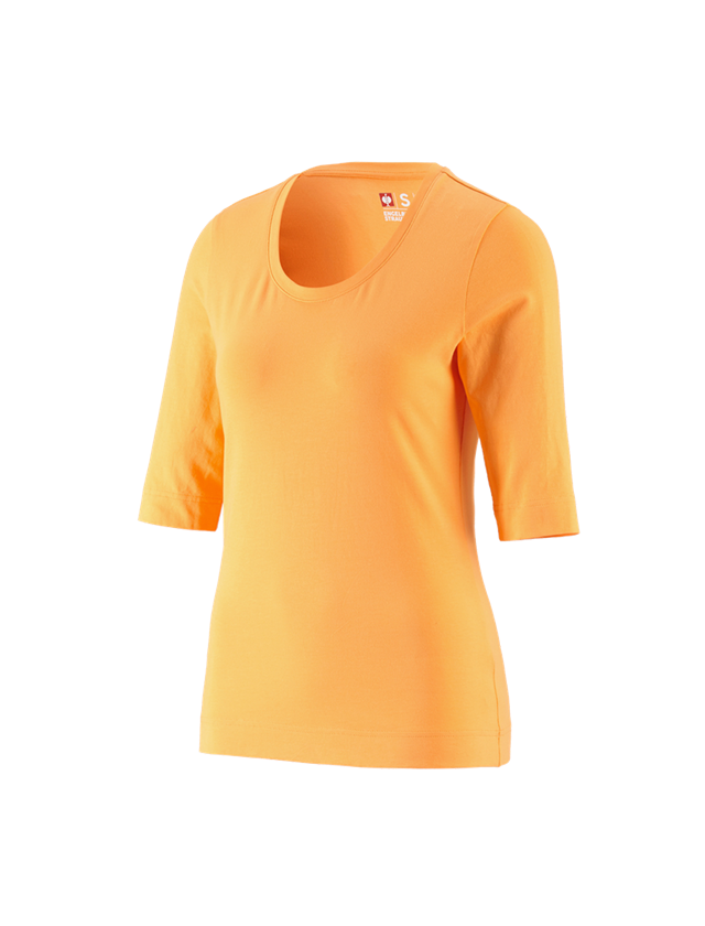 Maglie | Pullover | Bluse: e.s. maglia con manica a 3/4 cotton stretch, donna + arancio chiaro