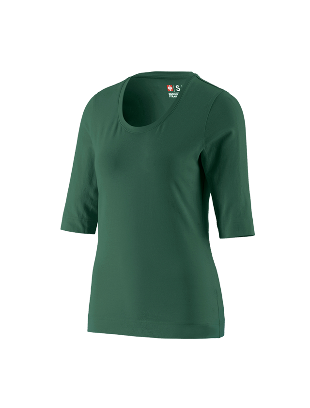 Maglie | Pullover | Bluse: e.s. maglia con manica a 3/4 cotton stretch, donna + verde