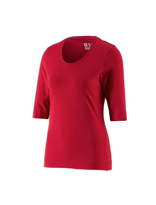 Maglie | Pullover | Bluse: e.s. maglia con manica a 3/4 cotton stretch, donna + rosso fuoco