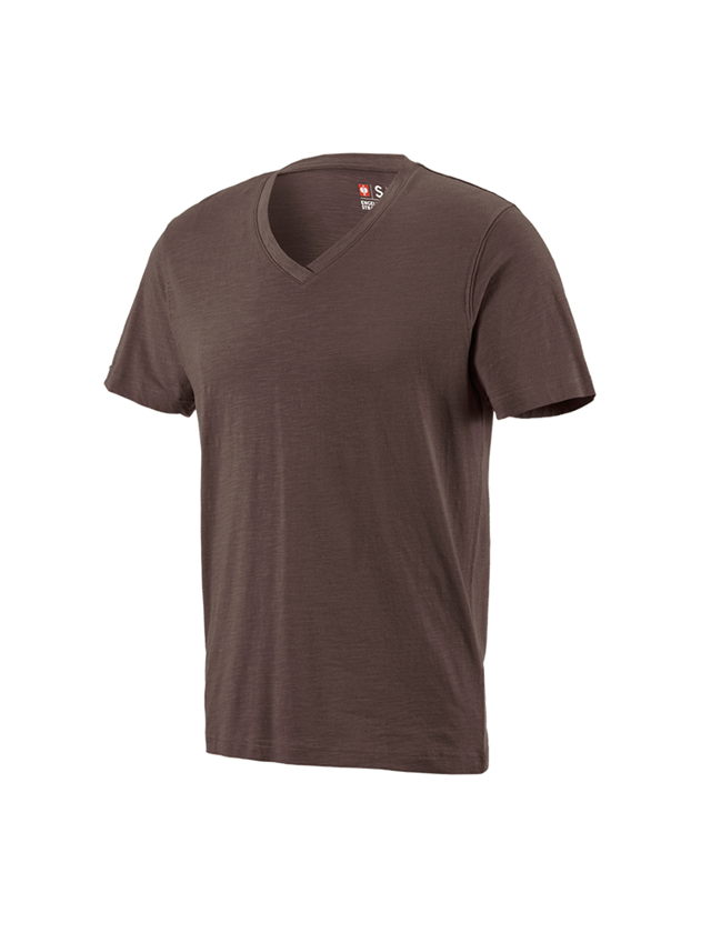 Maglie | Pullover | Camicie: e.s. t-shirt cotton slub V-Neck + castagna