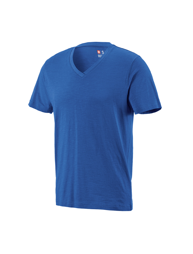 Maglie | Pullover | Camicie: e.s. t-shirt cotton slub V-Neck + blu genziana