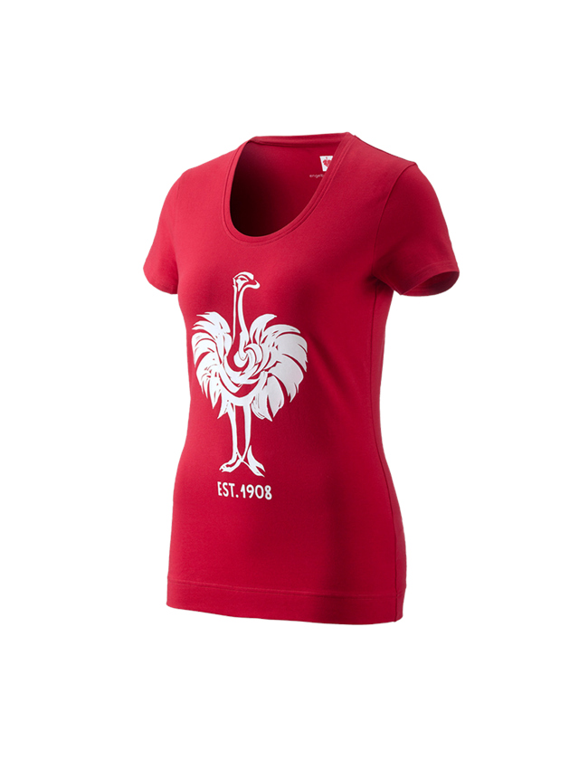 Maglie | Pullover | Bluse: e.s. t-shirt 1908, donna + rosso fuoco/bianco