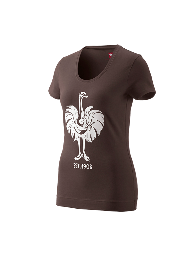 Maglie | Pullover | Bluse: e.s. t-shirt 1908, donna + castagna/bianco