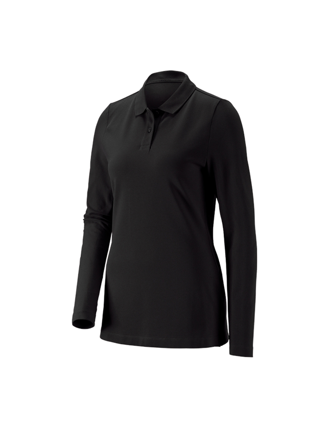 Maglie | Pullover | Bluse: e.s. polo in piqué longsleeve cotton stretch,donna + nero