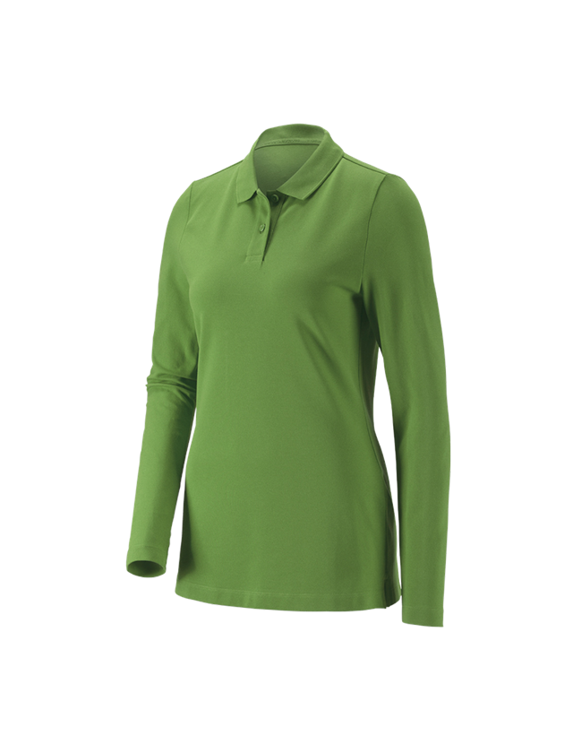 Maglie | Pullover | Bluse: e.s. polo in piqué longsleeve cotton stretch,donna + verde mare