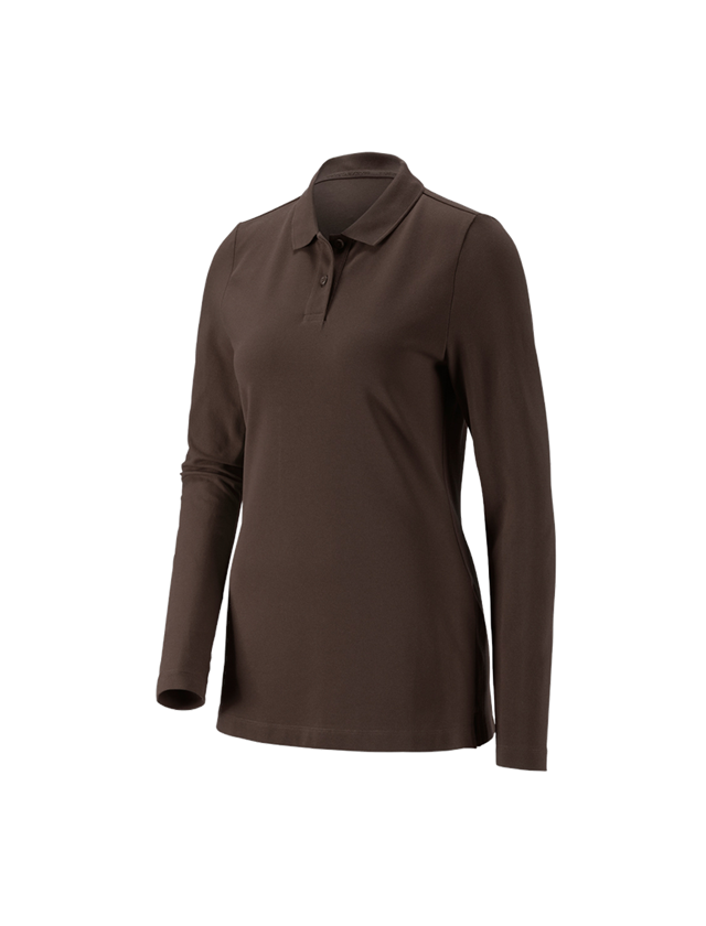 Maglie | Pullover | Bluse: e.s. polo in piqué longsleeve cotton stretch,donna + castagna