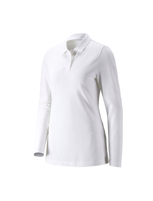 Maglie | Pullover | Bluse: e.s. polo in piqué longsleeve cotton stretch,donna + bianco
