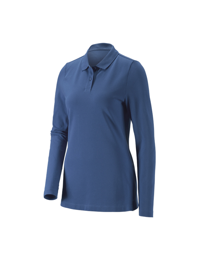 Maglie | Pullover | Bluse: e.s. polo in piqué longsleeve cotton stretch,donna + cobalto