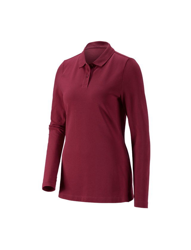 Maglie | Pullover | Bluse: e.s. polo in piqué longsleeve cotton stretch,donna + bordeaux