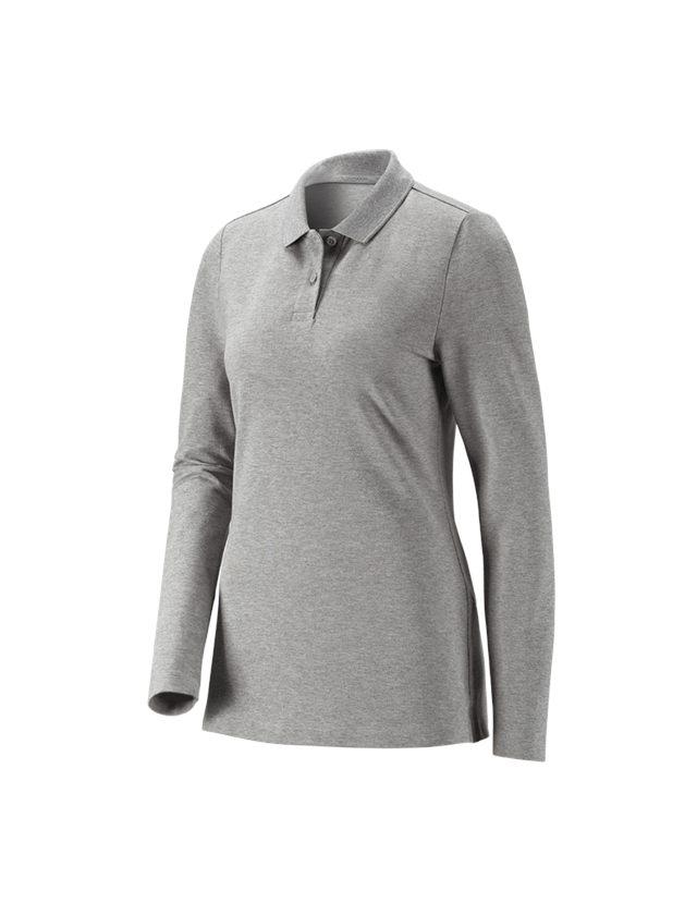 Maglie | Pullover | Bluse: e.s. polo in piqué longsleeve cotton stretch,donna + grigio sfumato