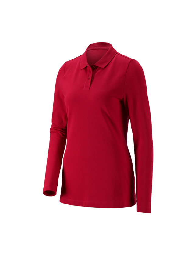 Maglie | Pullover | Bluse: e.s. polo in piqué longsleeve cotton stretch,donna + rosso fuoco