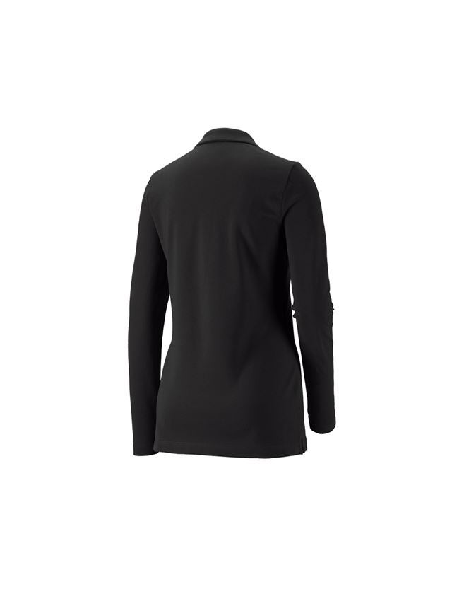 Maglie | Pullover | Bluse: e.s. polo in piqué longsleeve cotton stretch,donna + nero 1