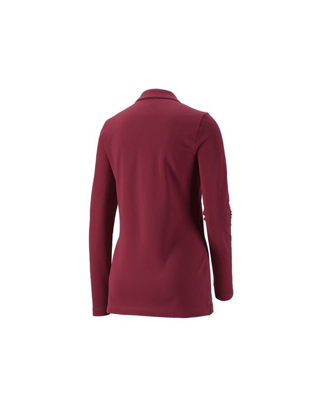 Maglie | Pullover | Bluse: e.s. polo in piqué longsleeve cotton stretch,donna + bordeaux 1