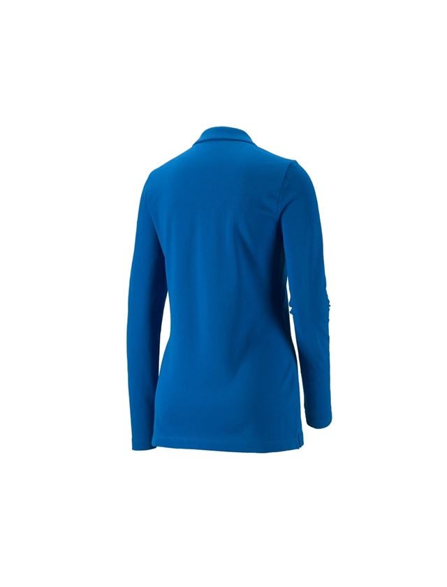 Maglie | Pullover | Bluse: e.s. polo in piqué longsleeve cotton stretch,donna + blu genziana 1