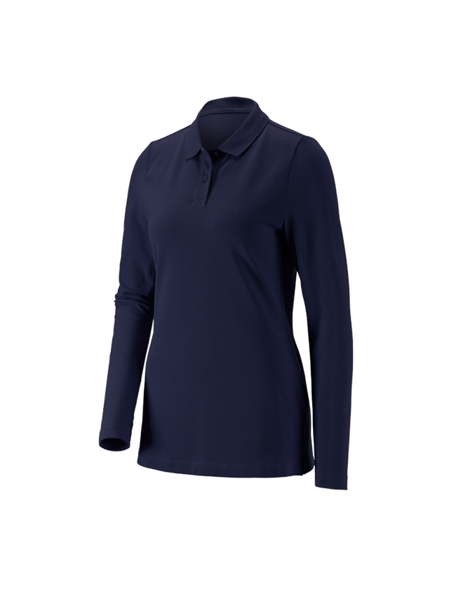 Maglie | Pullover | Bluse: e.s. polo in piqué longsleeve cotton stretch,donna + blu scuro
