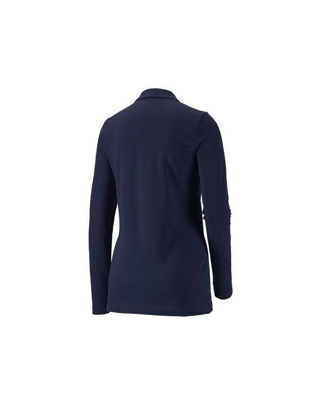 Maglie | Pullover | Bluse: e.s. polo in piqué longsleeve cotton stretch,donna + blu scuro 1